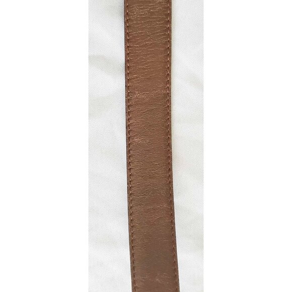 Gucci Vintage  SKINNY 2-Tone Brown Gray Leather Belt Gold GG Buckle REVERSABLE